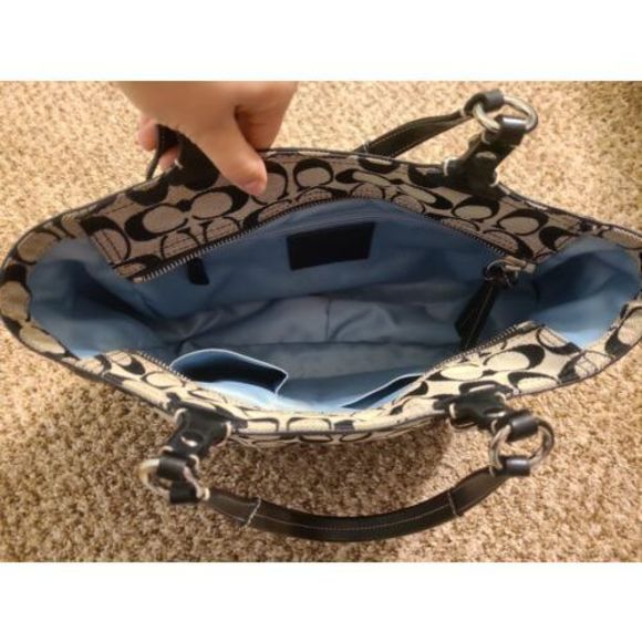 💸SOLD EUC Coach Signature Black Gray Handbag Purse & Matching Wallet - Picture 11 of 16